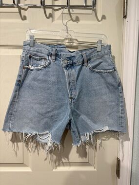 Agolde Light Wash Raw-Hem High-Rise Denim Shorts